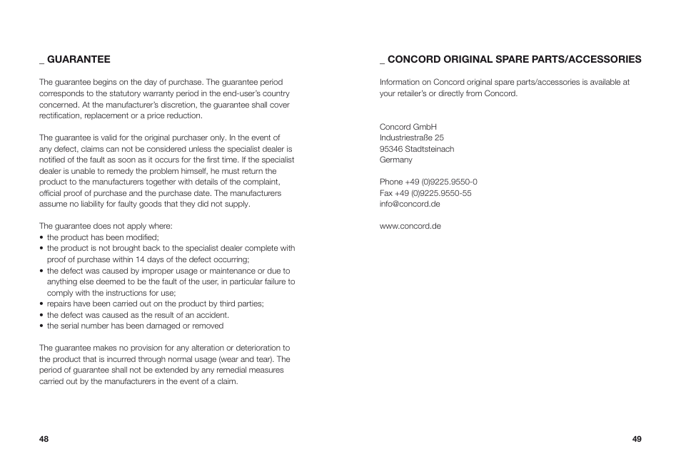 Concord FUSION INSTRUCTION MANUAL User Manual | Page 14 / 16