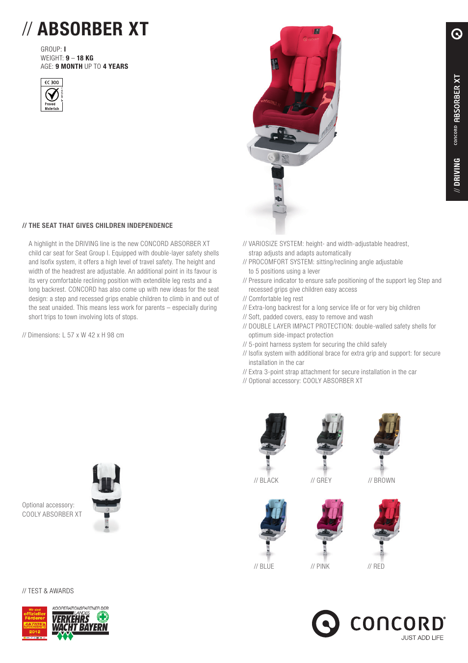 Concord ABSORBER XT PRODUCT INFORMATION User Manual | 1 page