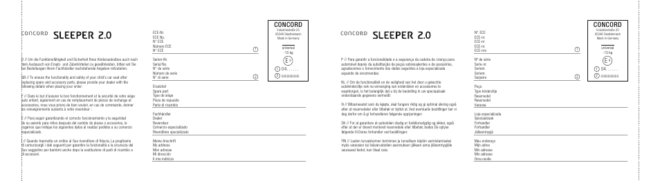 Concord | Concord SLEEPER 2.0 INSTRUCTION MANUAL User Manual | Page 13 / 14