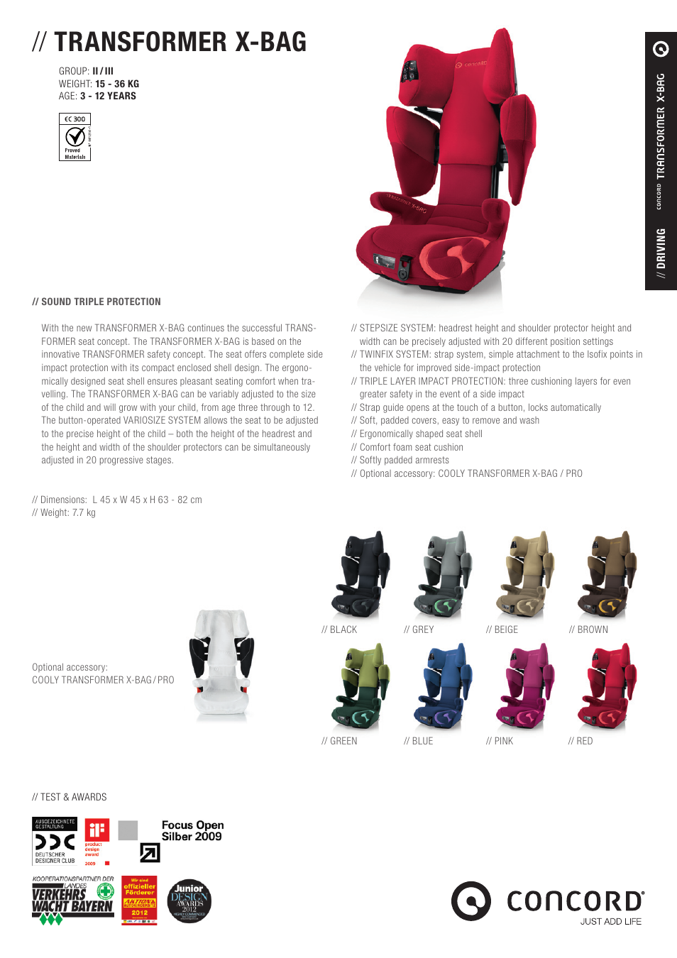 Concord TRANSFORMER X-BAG PRODUCT INFORMATION User Manual | 1 page
