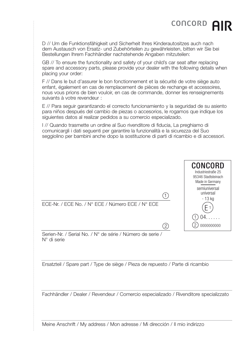 Concord | Concord AIR INSTRUCTION MANUAL User Manual | Page 11 / 13