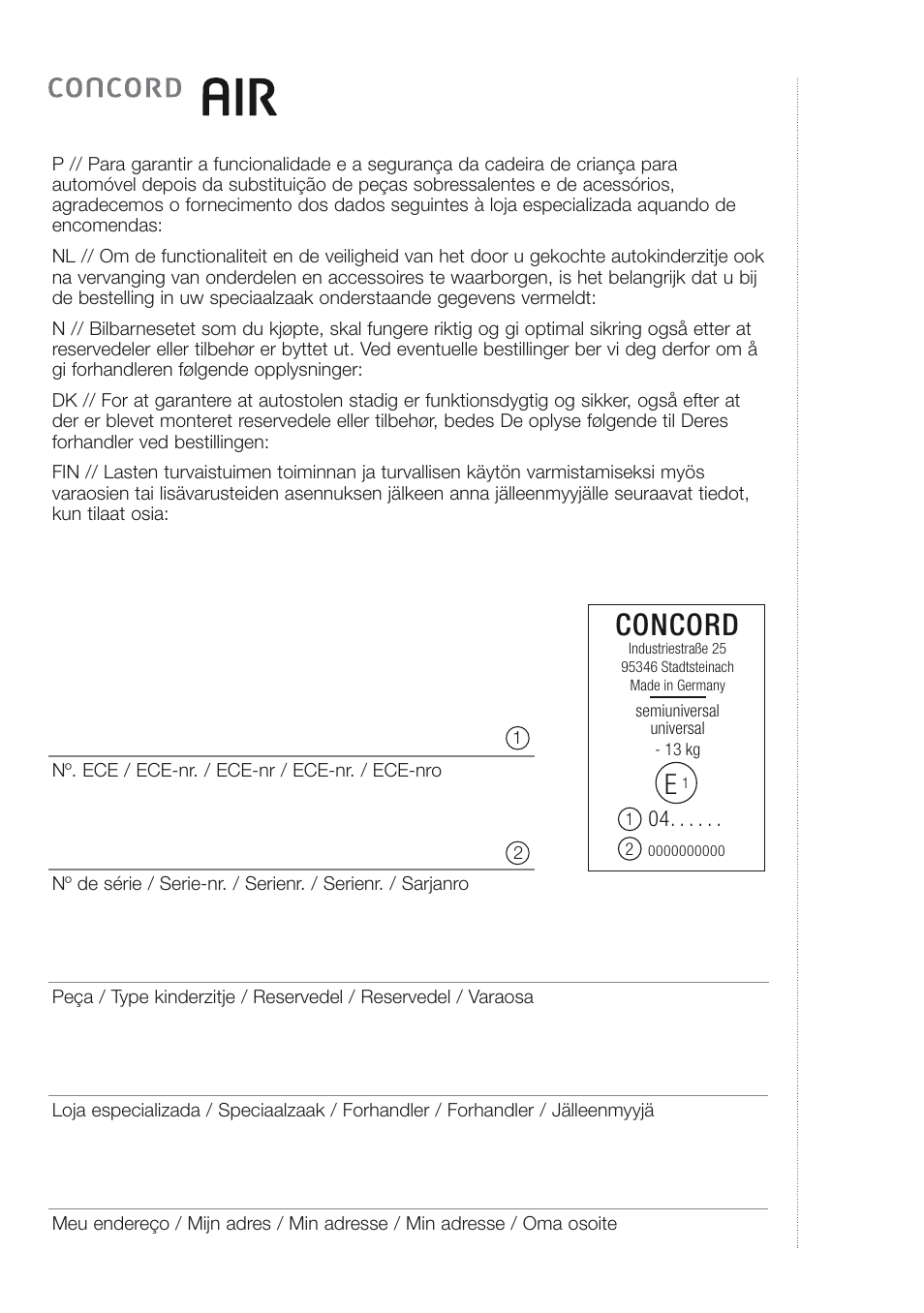 Concord | Concord AIR INSTRUCTION MANUAL User Manual | Page 12 / 13