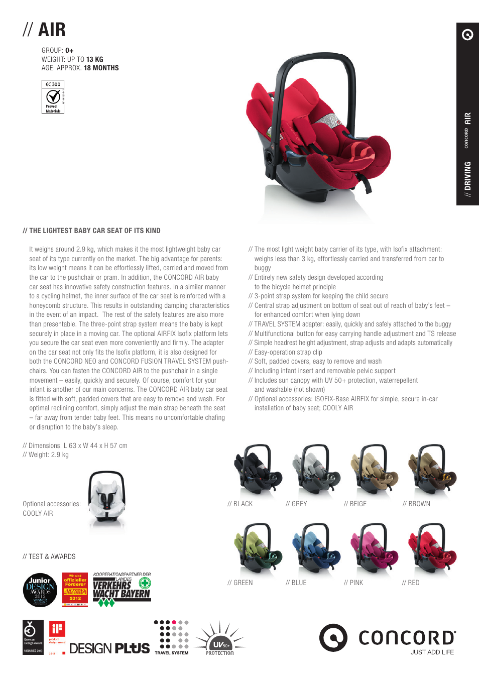 Concord AIR PRODUCT INFORMATION User Manual | 1 page