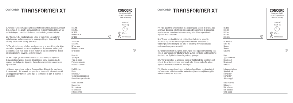 Concord | Concord TRANSFORMER XT INSTRUCTION MANUAL User Manual | Page 15 / 16