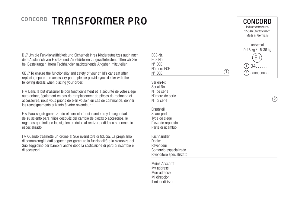Concord | Concord TRANSFORMER PRO INSTRUCTION MANUAL User Manual | Page 17 / 19