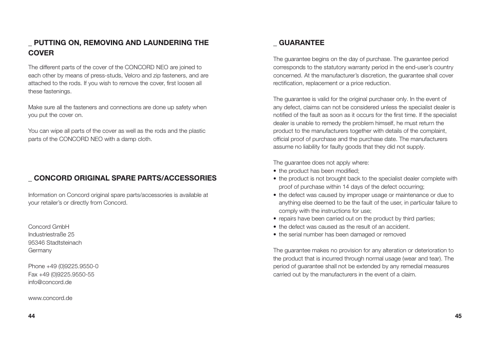 Concord NEO INSTRUCTION MANUAL User Manual | Page 13 / 15