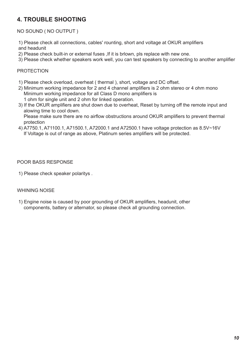 Pg 10 manual, Trouble shooting | DB Drive A72500.1 User Manual | Page 11 / 12