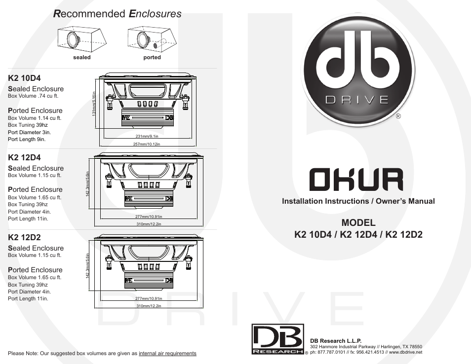 DB Drive K2 12D2 User Manual | 2 pages