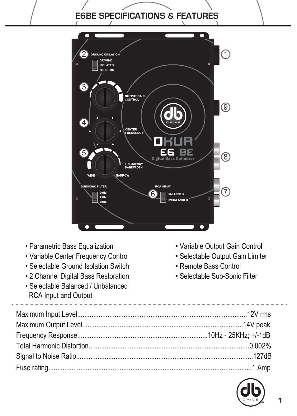 E6be specifications & features | DB Drive E6 BE User Manual | Page 2 / 6