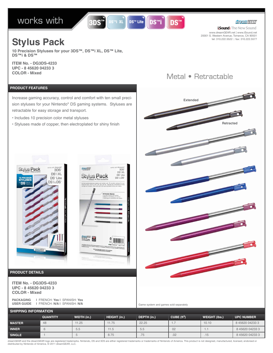 DreamGEAR DG3DS-4233 User Manual | 1 page