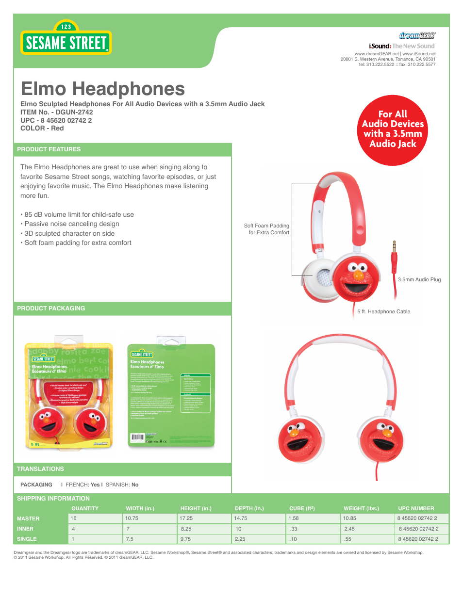 iSound Elmo Headphones - Sell Sheet User Manual | 1 page