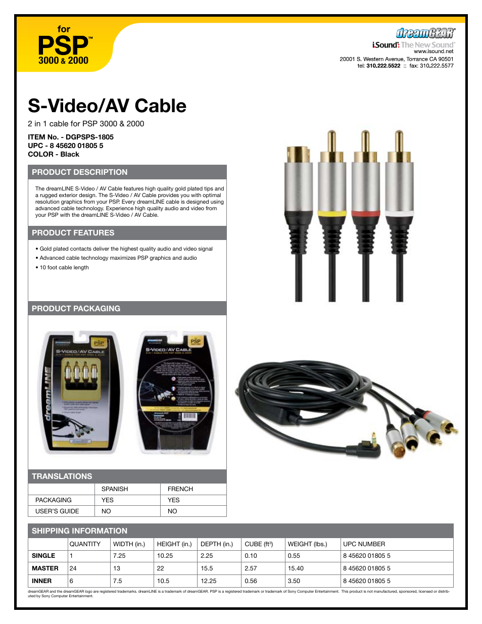 iSound S-Video_AV Cable - Sell Sheet User Manual | 1 page