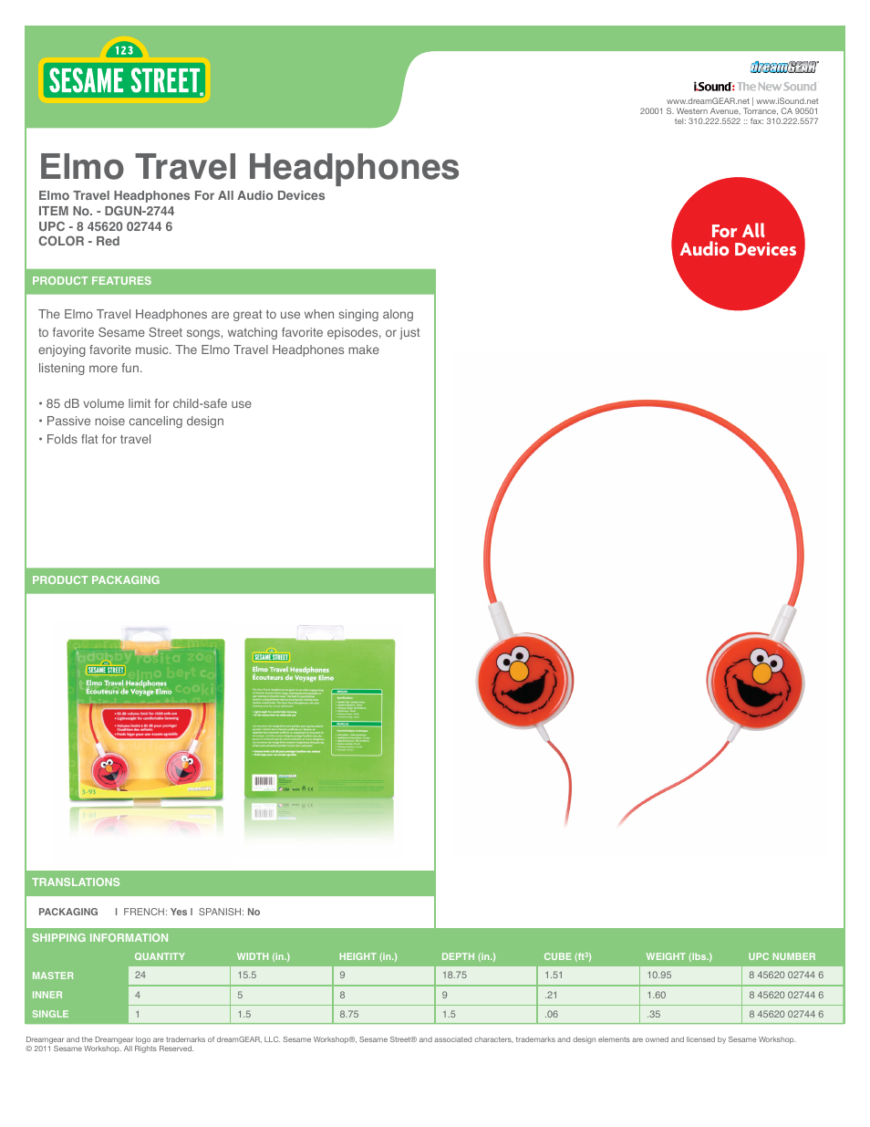 iSound Elmo Travel Headphones - Sell Sheet User Manual | 1 page