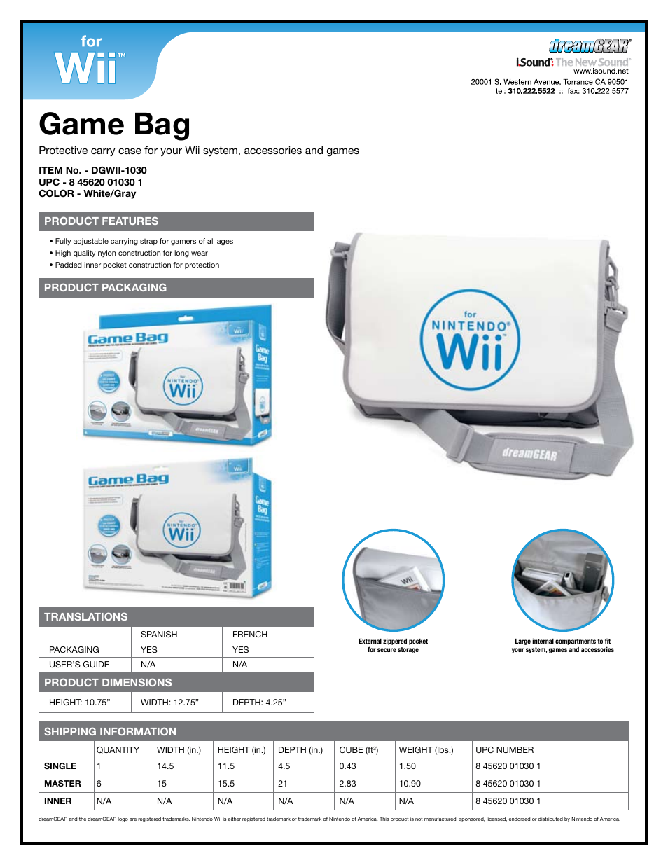 DreamGEAR DGWII-1030 User Manual | 1 page