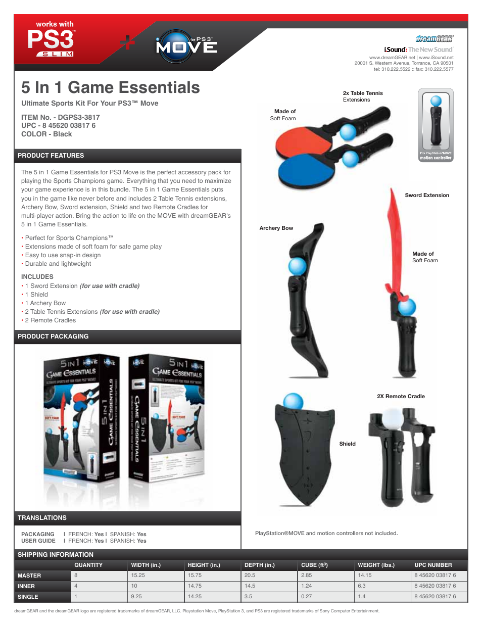 DreamGEAR DGPS3-3817 User Manual | 1 page