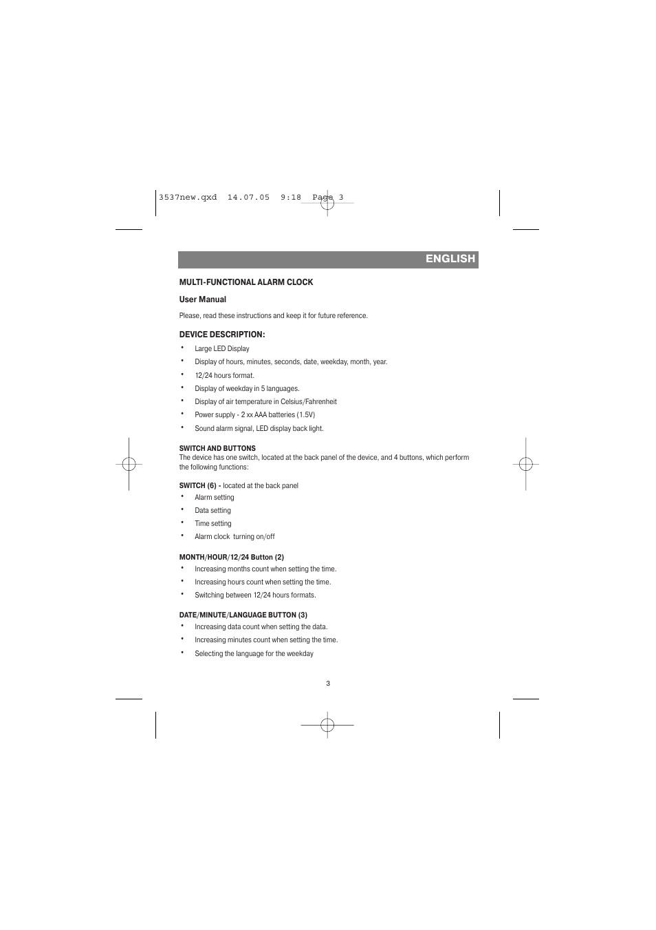 Vitek VT-3537 SR User Manual | Page 3 / 20