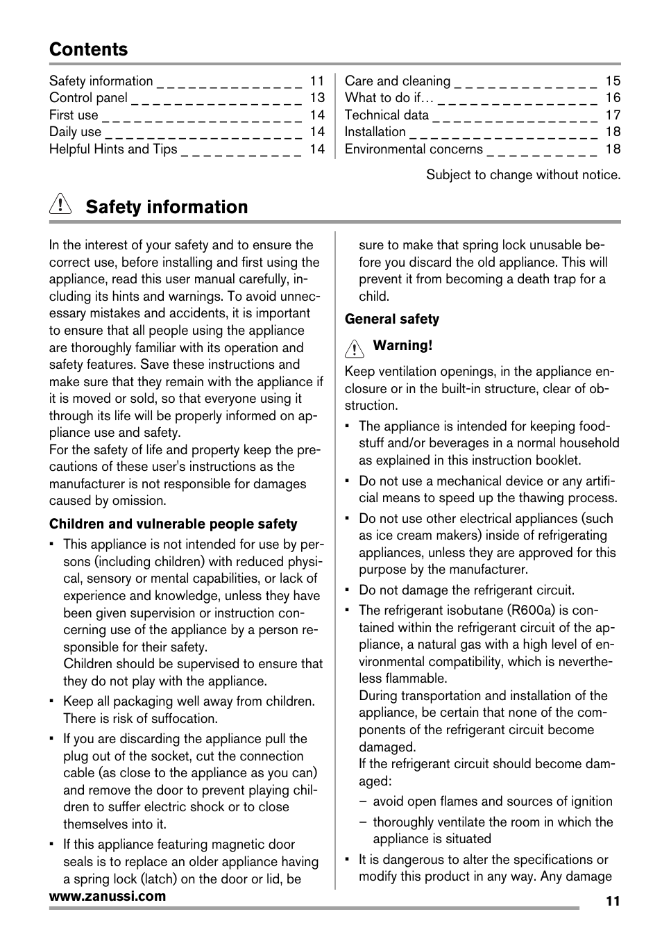 Zanussi ZBF 11420 SA User Manual | Page 11 / 40