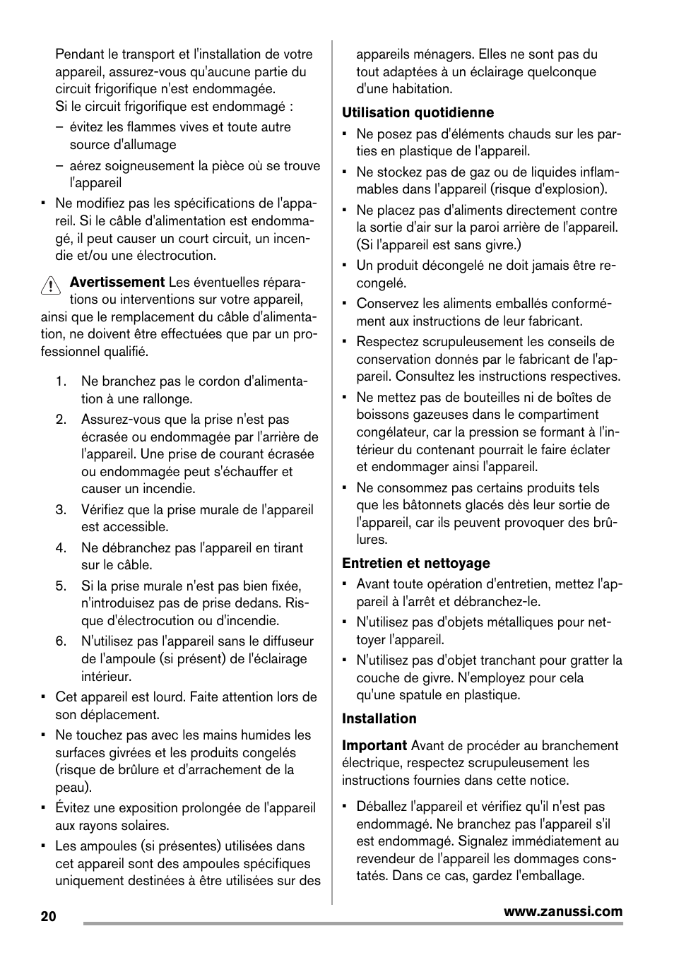 Zanussi ZBF 11420 SA User Manual | Page 20 / 40