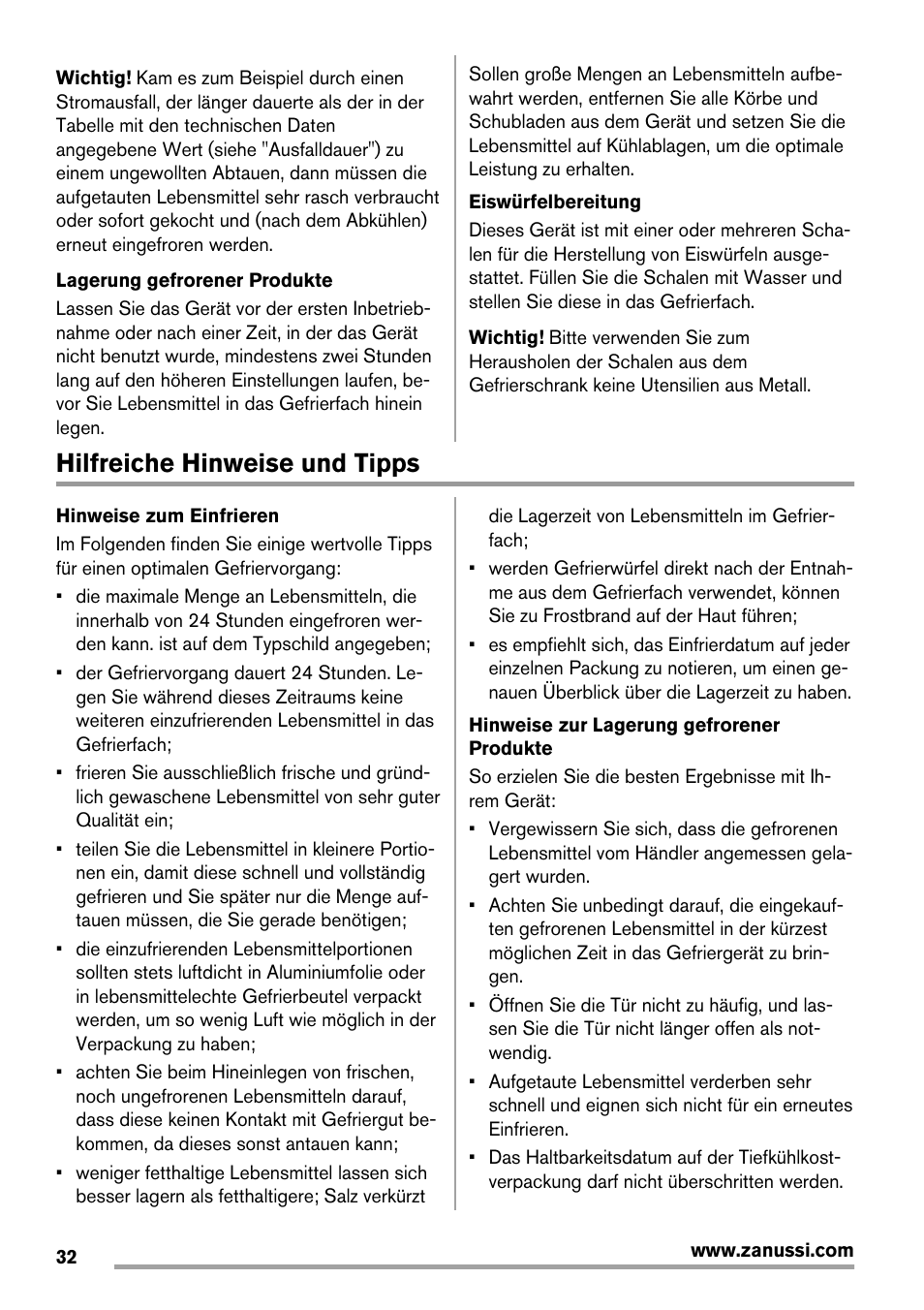 Hilfreiche hinweise und tipps | Zanussi ZBF 11420 SA User Manual | Page 32 / 40