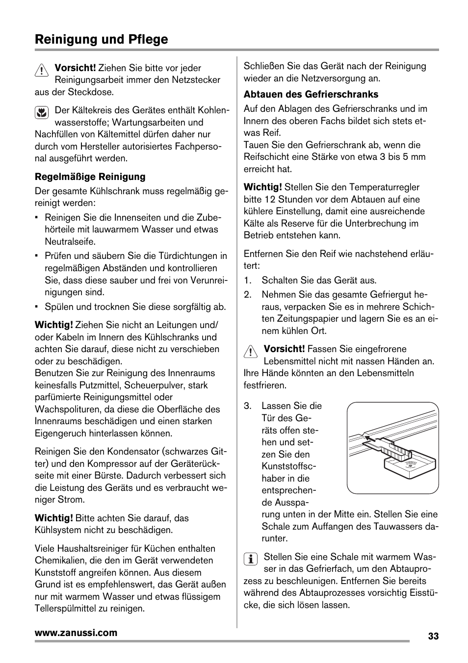 Reinigung und pflege | Zanussi ZBF 11420 SA User Manual | Page 33 / 40