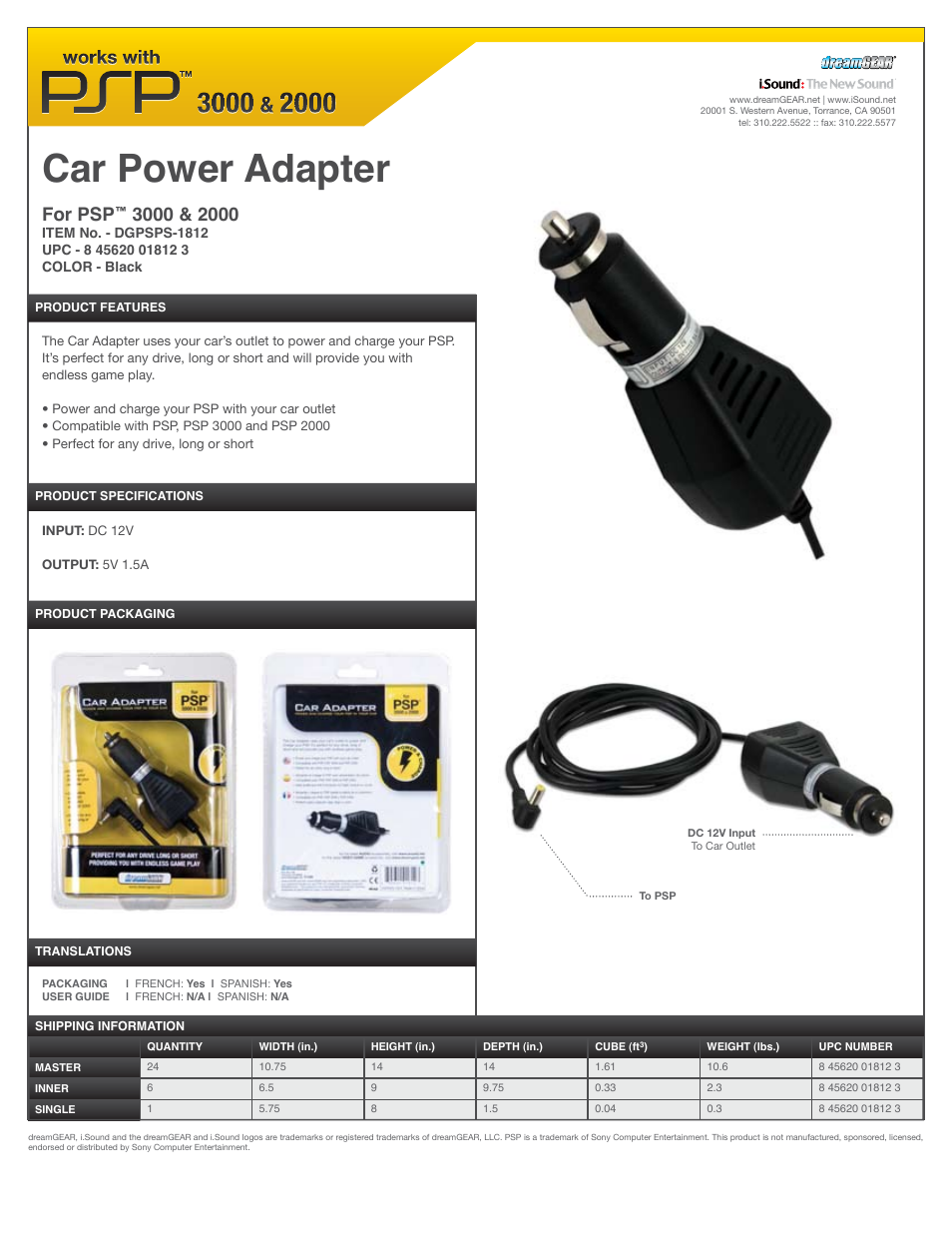 DreamGEAR DGPSPS-1812 User Manual | 1 page