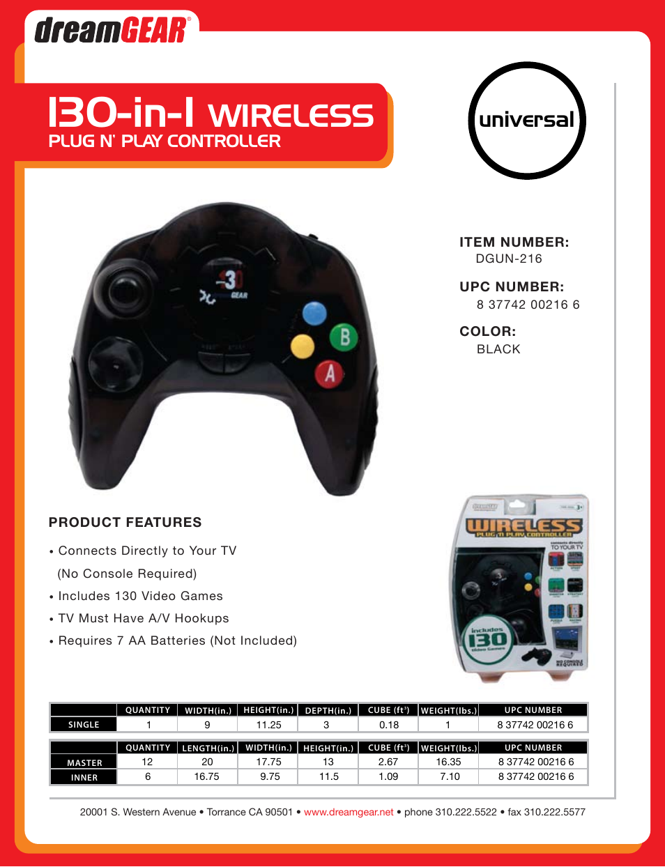 DreamGEAR DGUN-216 User Manual | 1 page