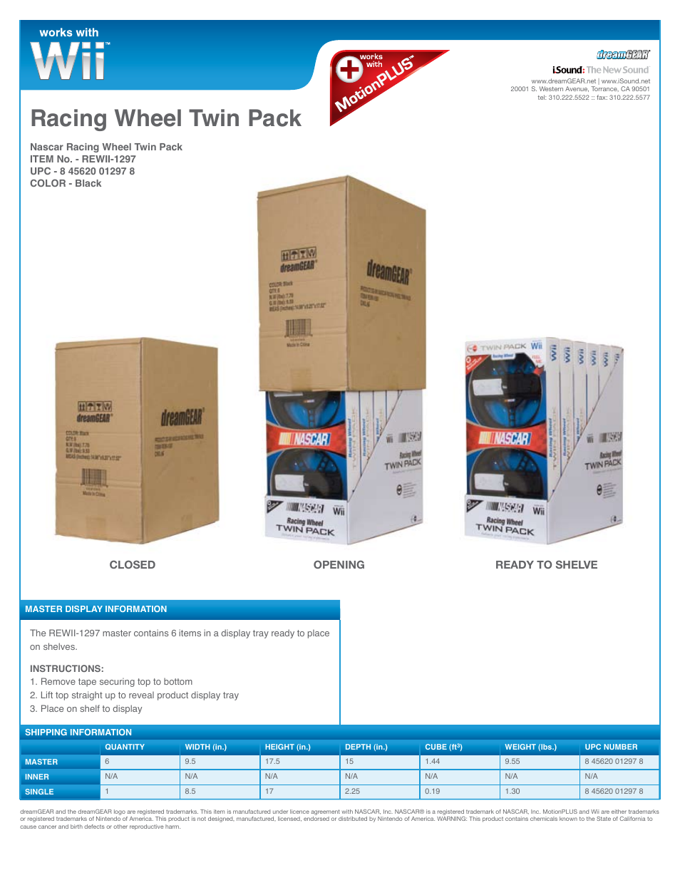 Racing wheel twin pack, Racing | DreamGEAR REWII-1297 User Manual | Page 2 / 2