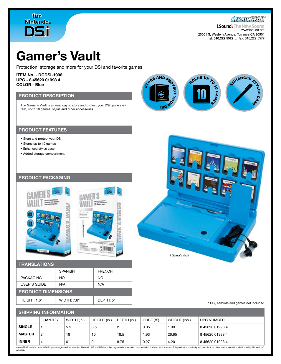 DreamGEAR DGDSI-1998 User Manual | 1 page