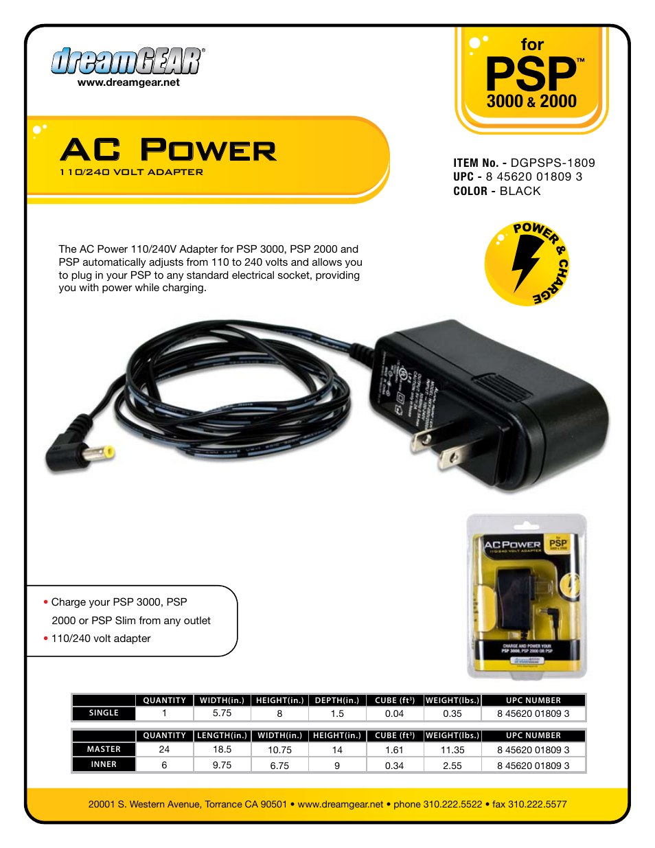 DreamGEAR DGPSPS-1809 User Manual | 1 page