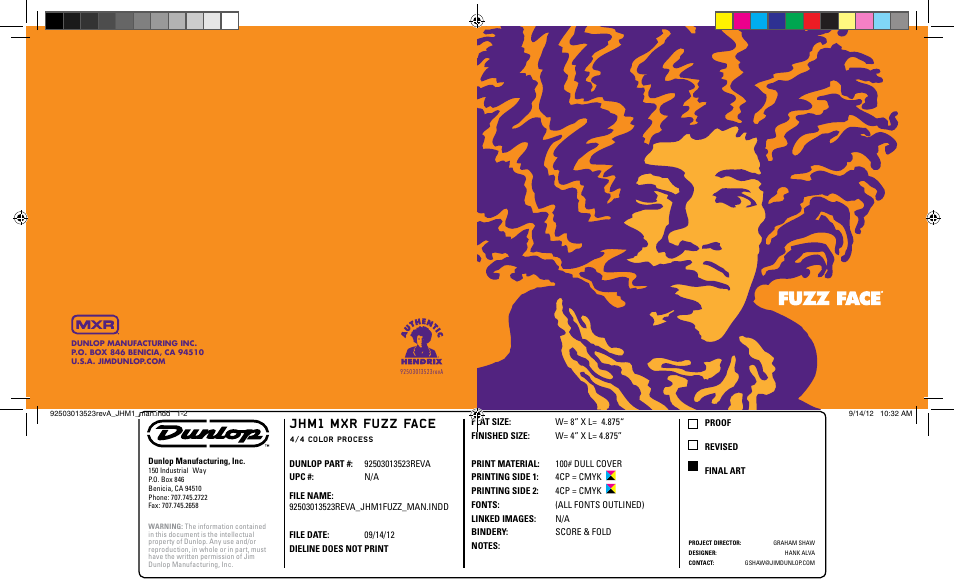 Dunlop Manufacturing JHM1 User Manual | 2 pages