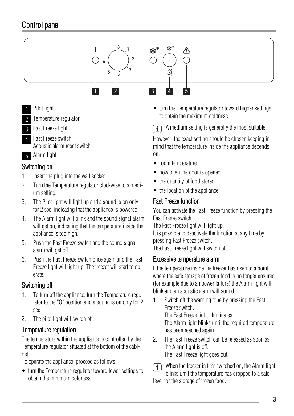 Control panel | Zanussi ZQF 11430 DA User Manual | Page 13 / 40