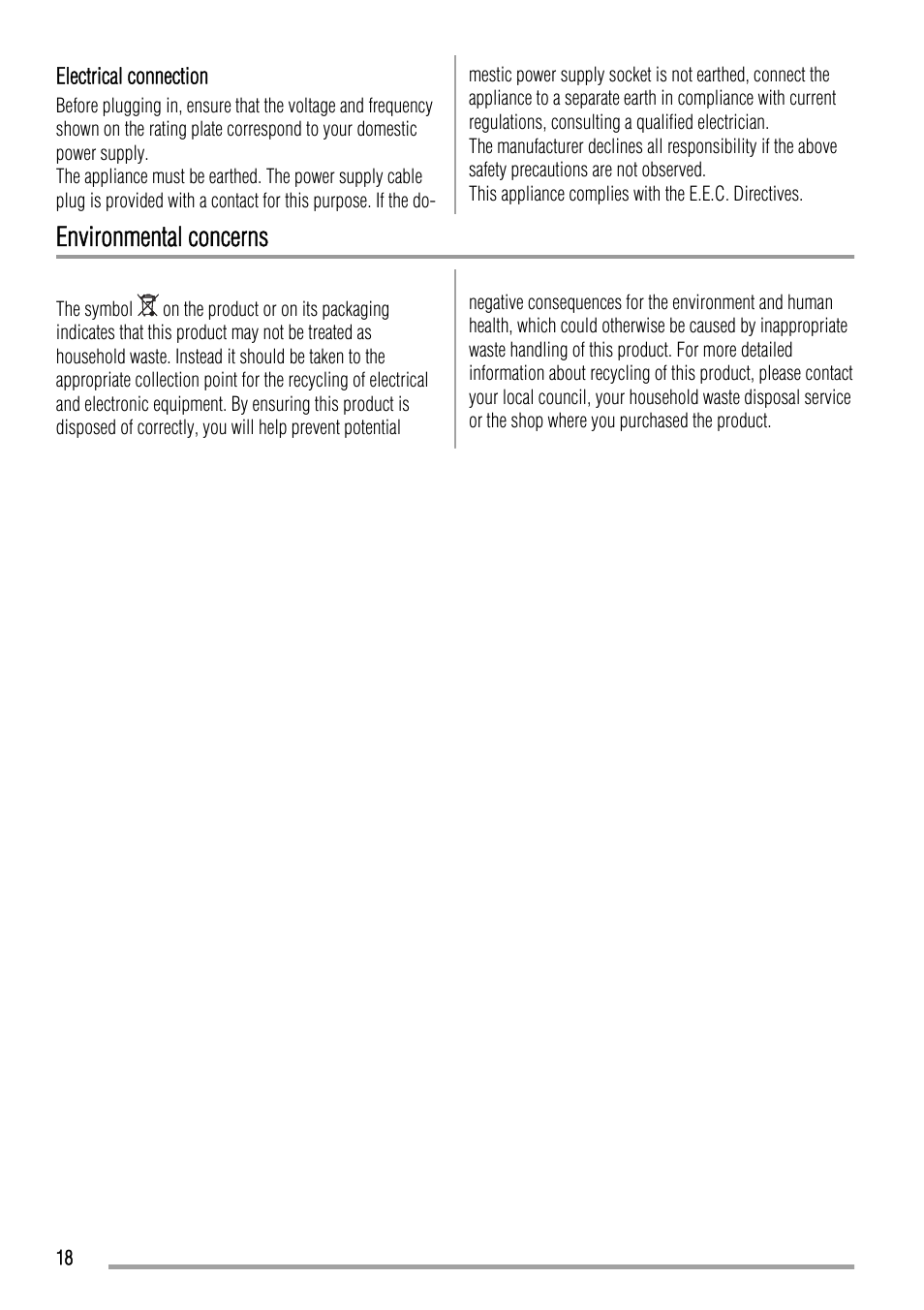 Environmental concerns | Zanussi ZQF 11430 DA User Manual | Page 18 / 40