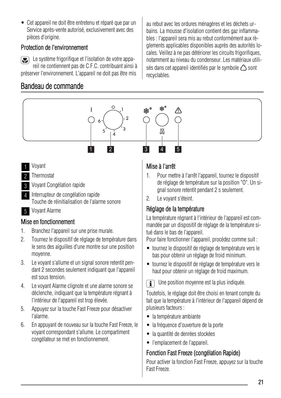 Bandeau de commande | Zanussi ZQF 11430 DA User Manual | Page 21 / 40