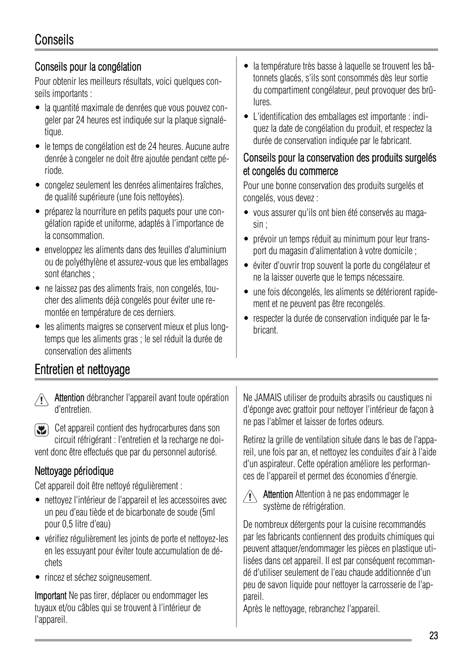 Conseils, Entretien et nettoyage | Zanussi ZQF 11430 DA User Manual | Page 23 / 40