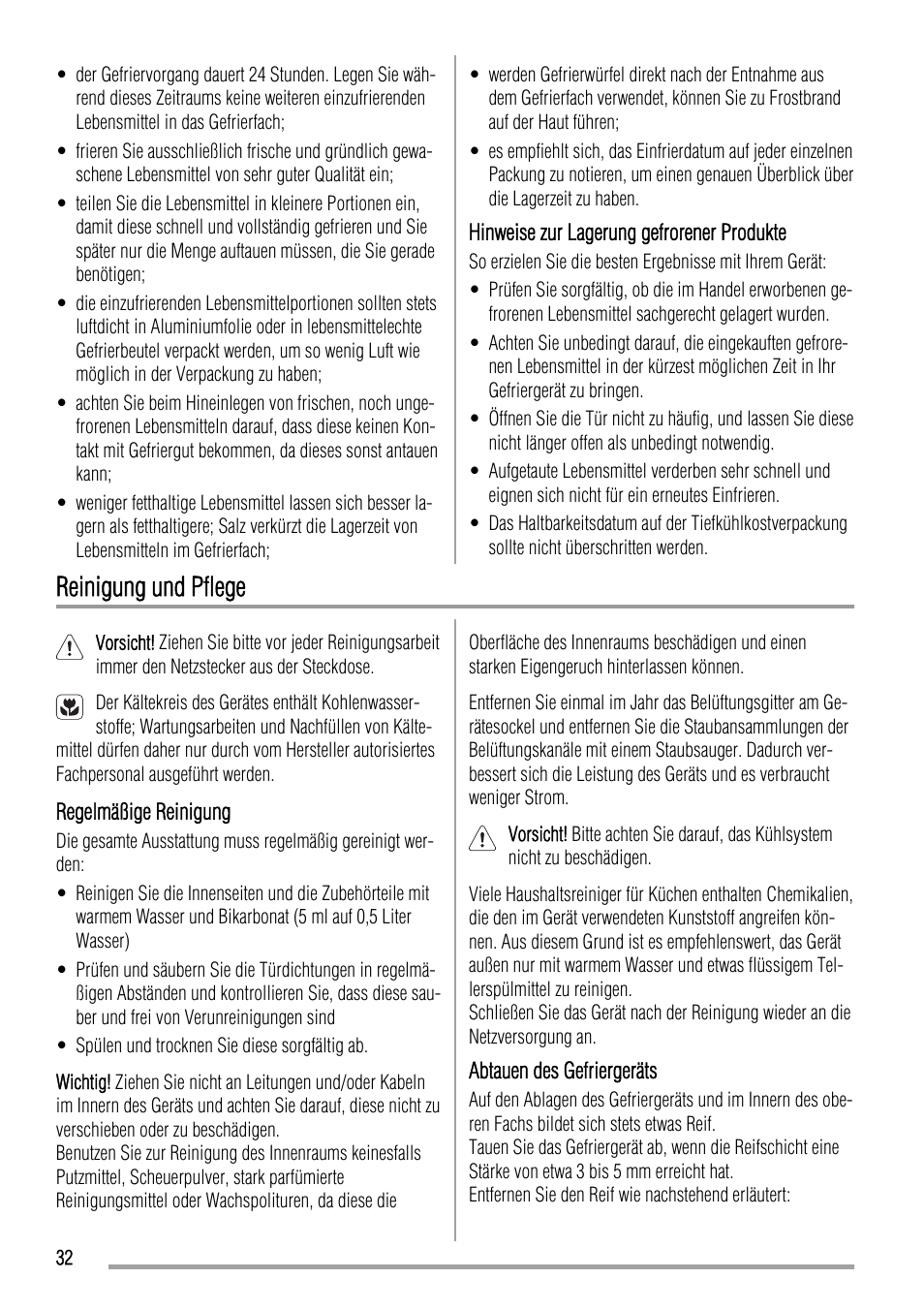 Reinigung und pflege | Zanussi ZQF 11430 DA User Manual | Page 32 / 40