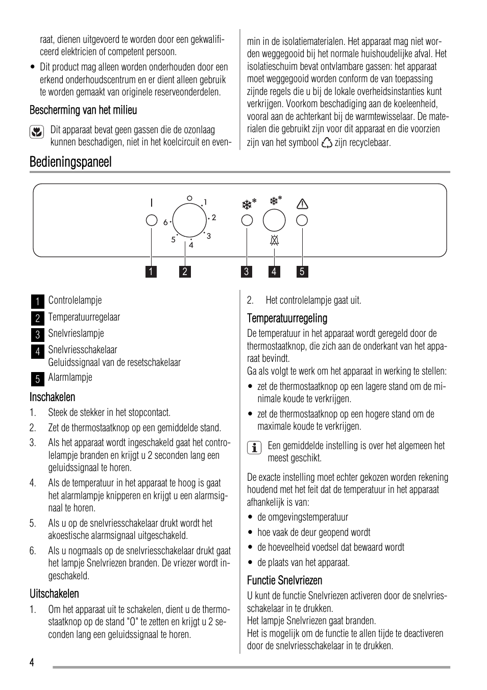 Bedieningspaneel | Zanussi ZQF 11430 DA User Manual | Page 4 / 40