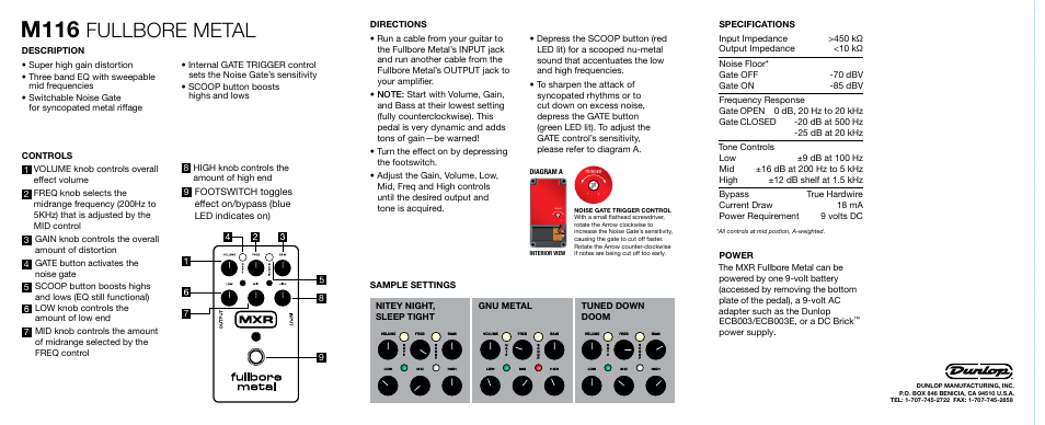 M116, Fullbore metal | Dunlop Manufacturing M116 User Manual | Page 2 / 2