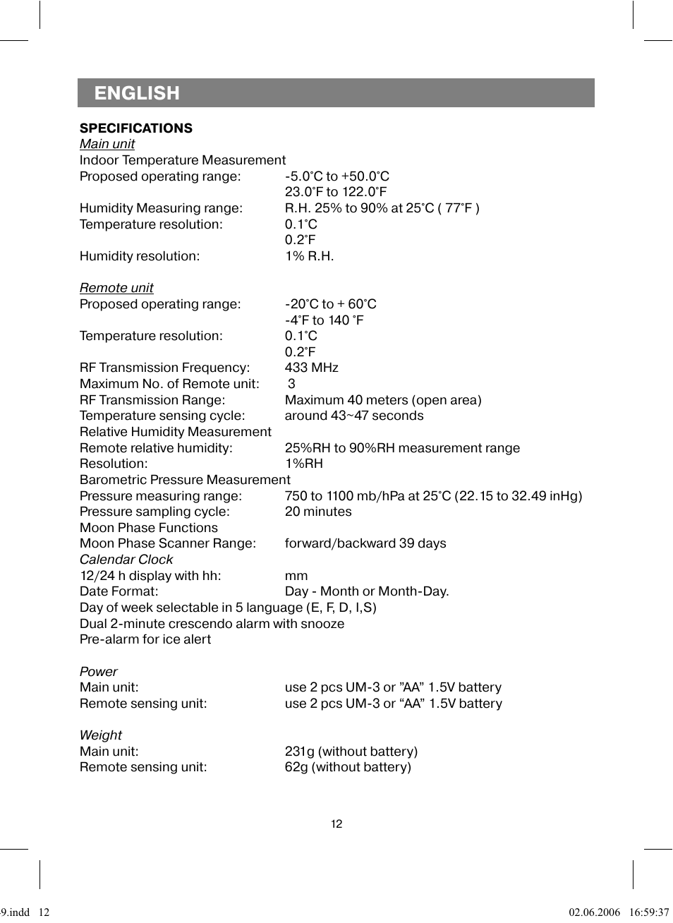 English | Vitek VT-3549 SR User Manual | Page 12 / 68