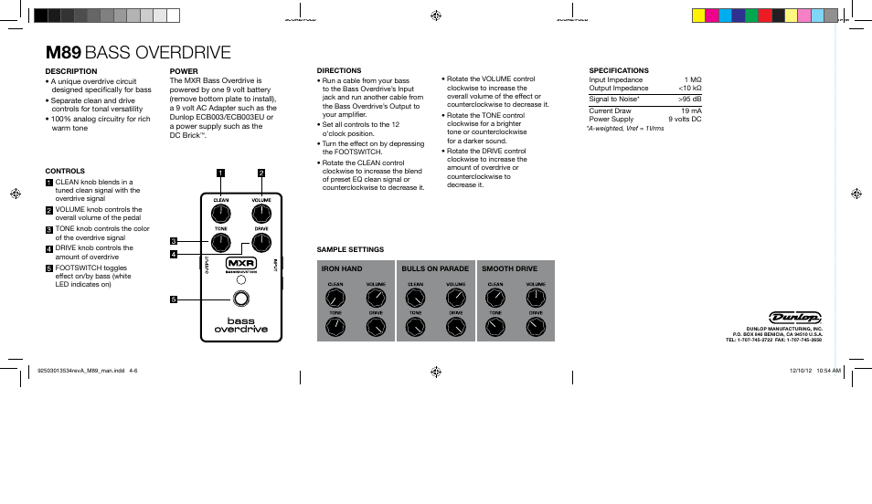 Bass overdrive | Dunlop Manufacturing M89 User Manual | Page 2 / 2