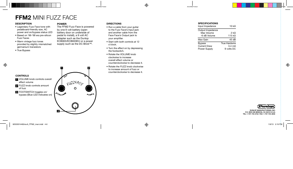 Ffm2 mini fuzz face | Dunlop Manufacturing FFM2 User Manual | Page 2 / 2