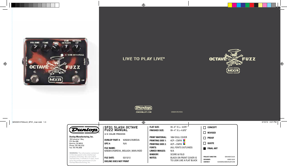 Dunlop Manufacturing SF01 User Manual | 2 pages