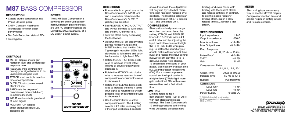 M87 bass compressor | Dunlop Manufacturing M87 User Manual | Page 2 / 2