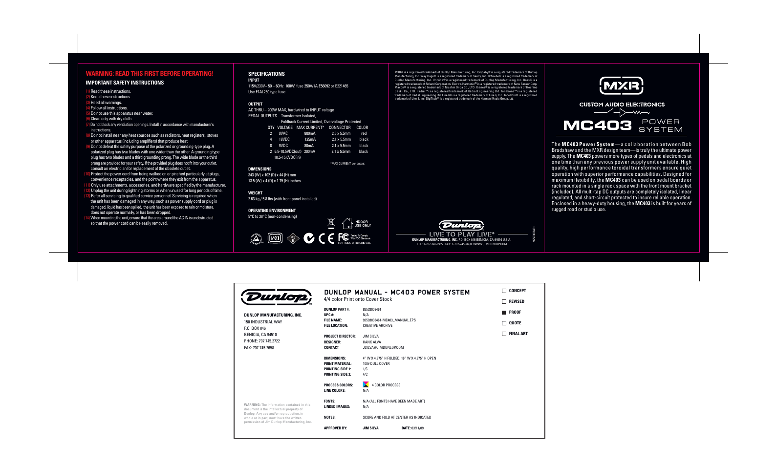 Dunlop Manufacturing MC403 User Manual | 2 pages