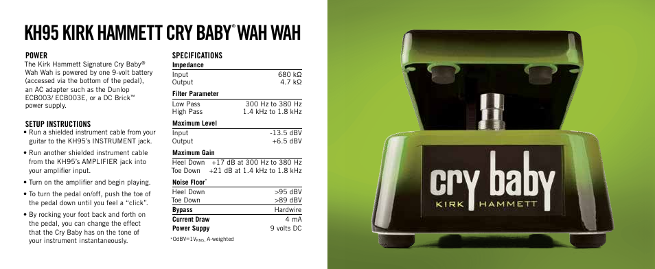 Kh95 kirk hammett cry baby, Wah wah | Dunlop Manufacturing KH95 User Manual | Page 2 / 2