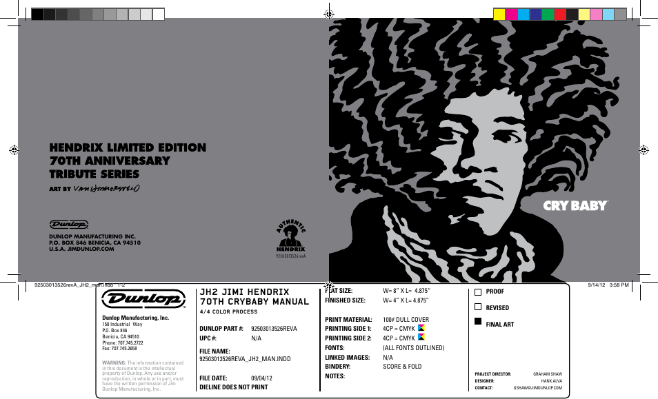 Dunlop Manufacturing JH2 User Manual | 2 pages