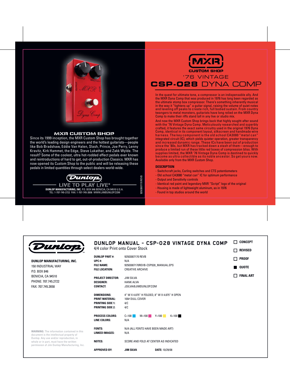 Dunlop Manufacturing CSP028 User Manual | 2 pages