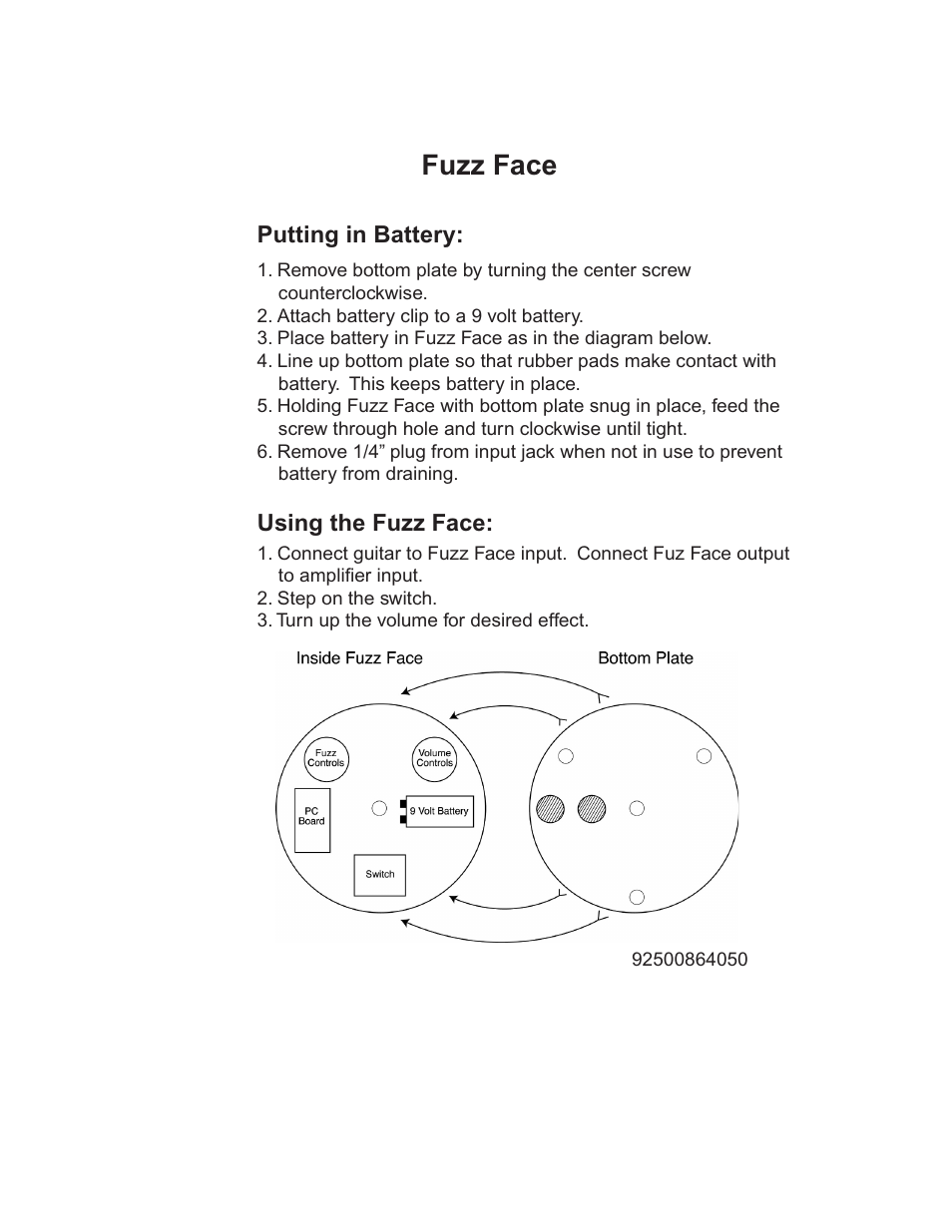 Dunlop Manufacturing Fuzz Face User Manual | 1 page