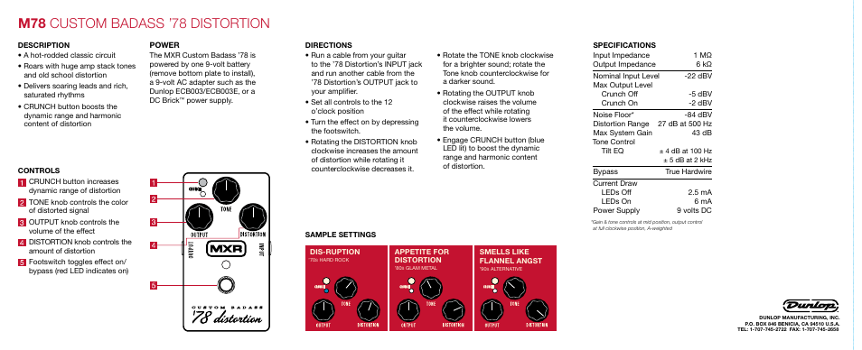 M78 custom badass ’78 distortion | Dunlop Manufacturing M78 User Manual | Page 2 / 2