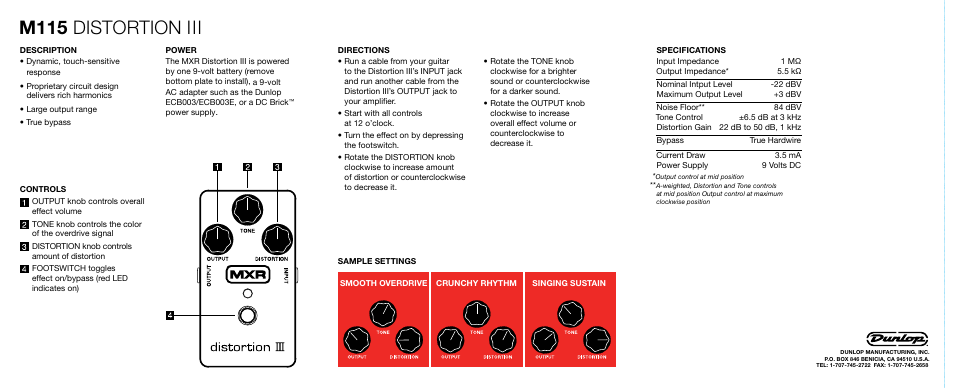 M115 distortion iii | Dunlop Manufacturing M115 User Manual | Page 2 / 2