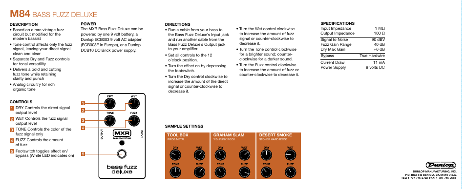 Bass fuzz deluxe | Dunlop Manufacturing M84 User Manual | Page 2 / 2